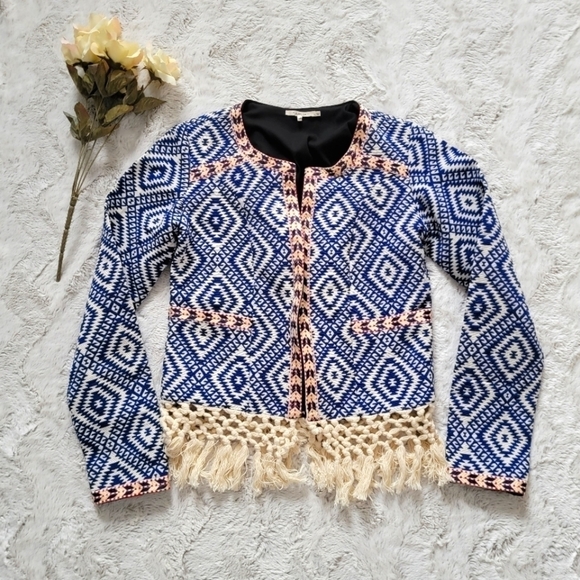 Tularosa Santa Fe Fringe Jacket in Diamondback Blue Cream Size XS - Picture 2 of 14